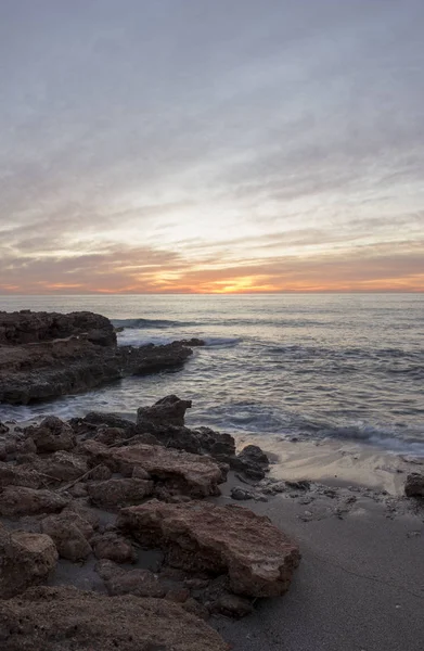 スペイン オレンジの花海岸の日の出オロペサの海 — ストック写真