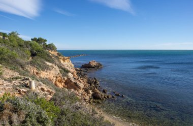 Ametlla sahil manzaralarını Costa Daurada, Tarragona üzerinde