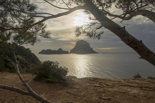 Zonsondergang Het Eiland Vedra Ibiza Spanje Spanje — Stockfoto