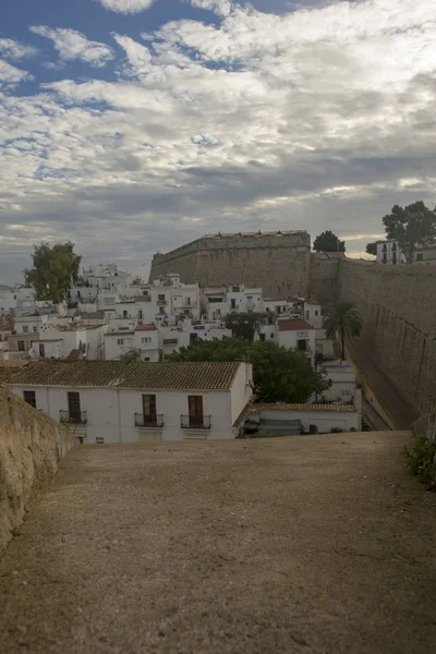 Witte Huizen Rond Stad Van Ibiza Spanje — Stockfoto