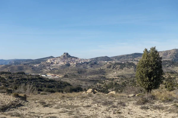 Das dorf morella auf dem hügel, castellon — Stockfoto