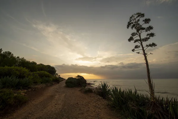 Alba nuvolosa sulla costa di Oropesa del Mar — Foto Stock