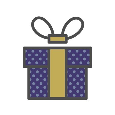 Hediye kutusu ile şerit. düz tasarım. afiş, grafik veya Web sitesi. Koyu mavi Hediyelik