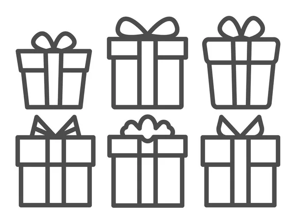 Vector black line Gifts icons set. Vector line icons. — Stock Vector