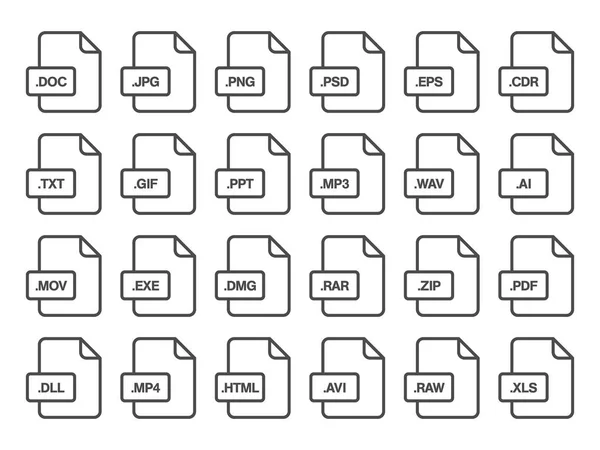 Simple flat style file type extensions icon set — Stock Vector