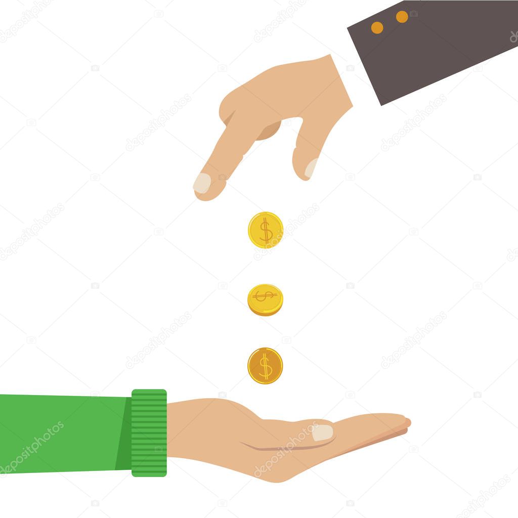 Businessman hands giving money to another hands concept, vector illustration