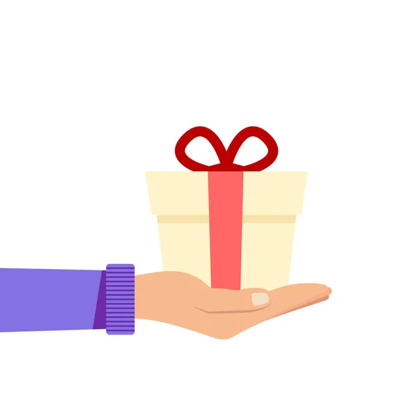 Vektor Gratulation flache Abbildung mit Geschenkbox in den Händen — Stockvektor