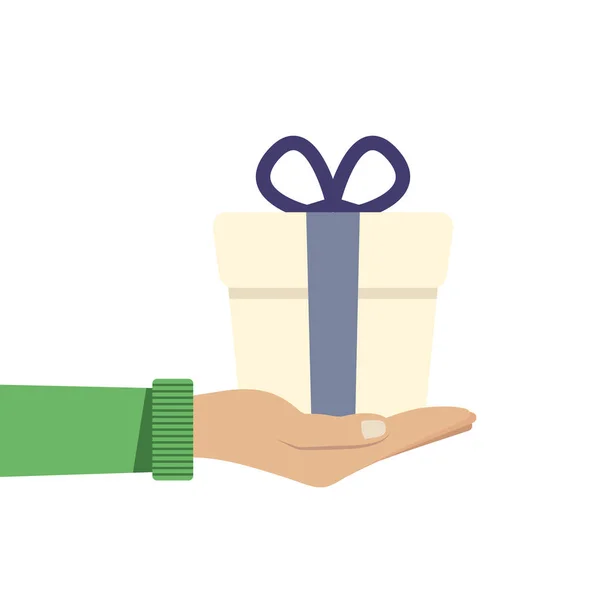 Hand halten oder Geschenk oder Geschenk mit dunkelblau. Vektor-Illustration im flachen Stil. — Stockvektor
