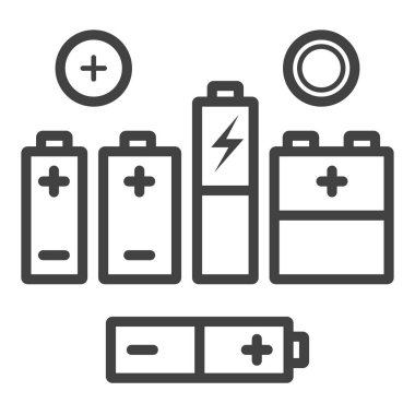 Vector Set of Black Outline Icons of Different Types Batteries clipart