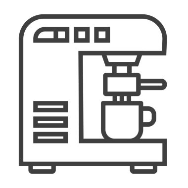 Kahve makinesi simgesini çağdaş ince çizgi. Premium kalite anahat simgesini grafik tasarım için.