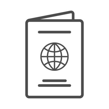 Uluslararası pasaport doğrusal simgesi. İnce hat illüstrasyon. Kimlik belgesi. Kontur sembolü. İzole vektör çizim.