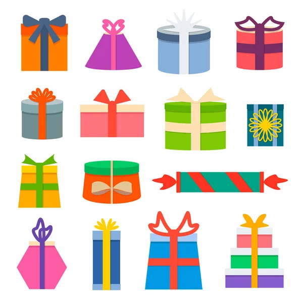 Set vettoriale di scatole regalo diverse. Design piatto. — Vettoriale Stock