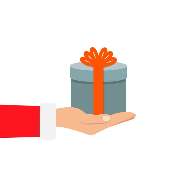 Подарок от Санта Клауса. Санта Клаус держит в руках белую подарочную коробку. Векторная иллюстрация плоская конструкция. С Новым годом и Рождеством! — стоковый вектор