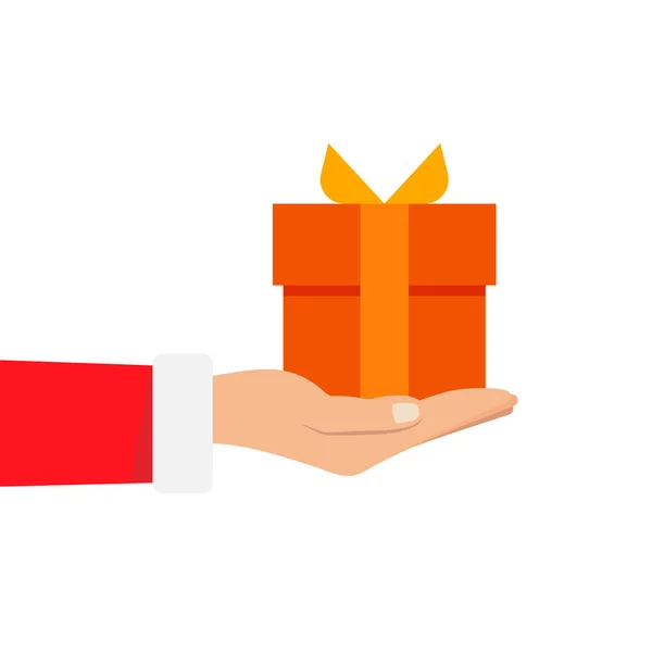 산타 클로스에서 선물입니다. 산타 클로스 흰색 선물 상자를 손에 들고입니다. 벡터 일러스트 레이 션 평면 디자인입니다. 메리 크리스마스와 새 해 복 많이 받으세요 s — 스톡 벡터