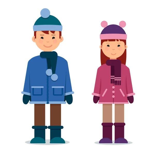 Lindos gemelos niños niño y niña en ropa de invierno . — Vector de stock