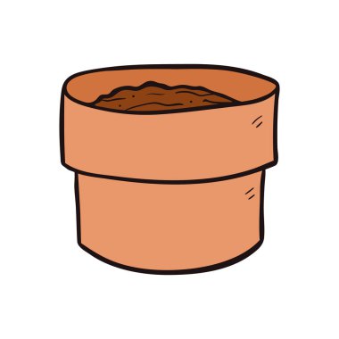 boş bitki toprak kap karikatür vektör ve illüstrasyon, çizili stil, beyaz arka plan üzerinde izole ver..