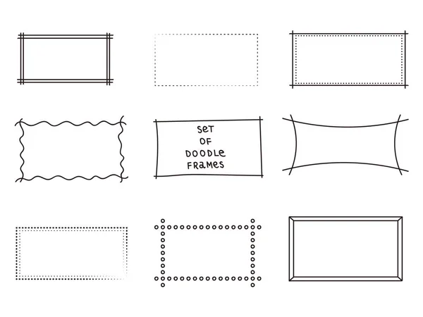 Çerçeveler vektör doodle. 9 basit karalamalar kümesi. Basit karalamalar kümesi. Beyaz arka plan üzerinde izole.