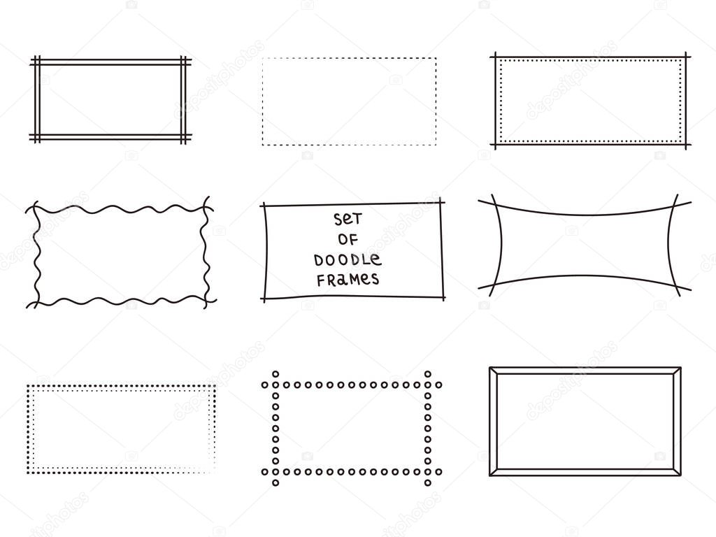 Frames doodle vector. Set of 9 simple doodles. Set of simple doodles. Isolated on white background.