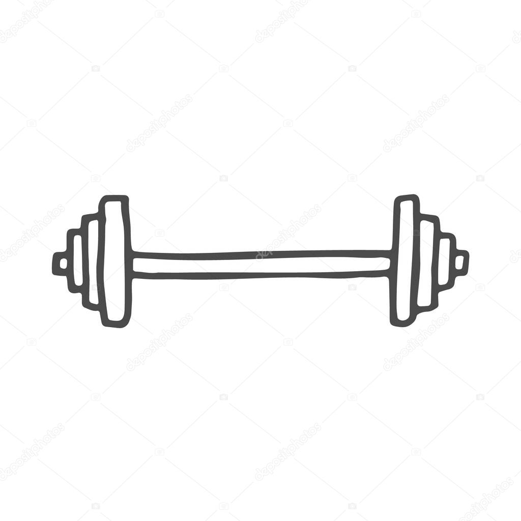 Freehand drawn cartoon barbell. Vector doodle rod.