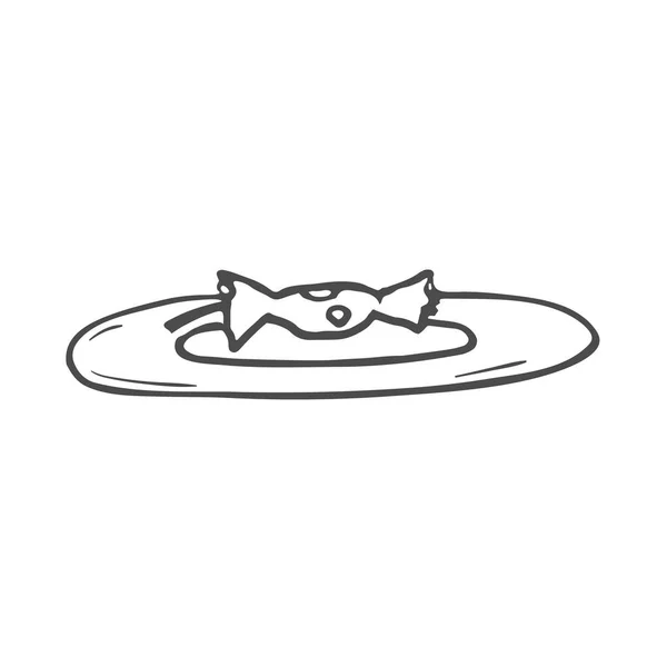 Dessin d'un noyau de pomme sur l'assiette. Doodle — Image vectorielle