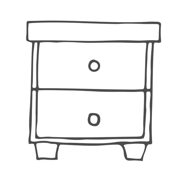 Desktop dengan rak gambar tangan bergambar ikon corat-coret. Nightstand dengan rak gambar vektor untuk cetak, web, mobile dan infografis terisolasi pada latar belakang putih . - Stok Vektor