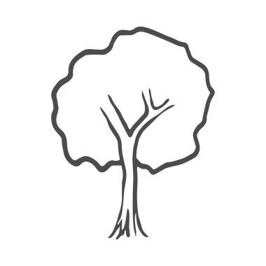 El çekilmiş ağaç simgesi. Doodle. Beyaz arka plan üzerinde izole vektör çizim.