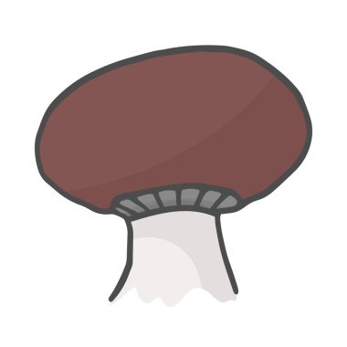 Bir tek renkli çörek mantar, elle çizilmiş renk vektör illüstrasyon izole beyaz arka plan, gri Hat sanatı, doğa kroki üzerinde