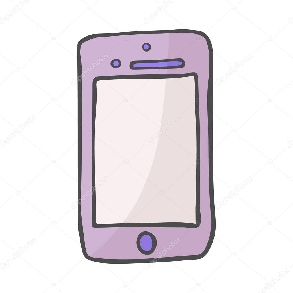 Smart phone color doodle icon. Hand drawn sketch in vector