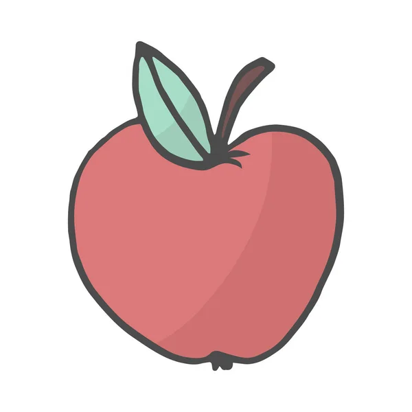 Dibujos animados color garabato manzana. Ilustración vectorial aislada sobre fondo blanco . — Vector de stock