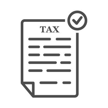 Vergi ödeme anahat simgesi. Mobil kavramı ve web tasarım için doğrusal stili işaret. Belge ve hesap makinesi basit çizgi vektör simgesi vergi. Sembol, logo illüstrasyon. Piksel mükemmel vektör grafikleri