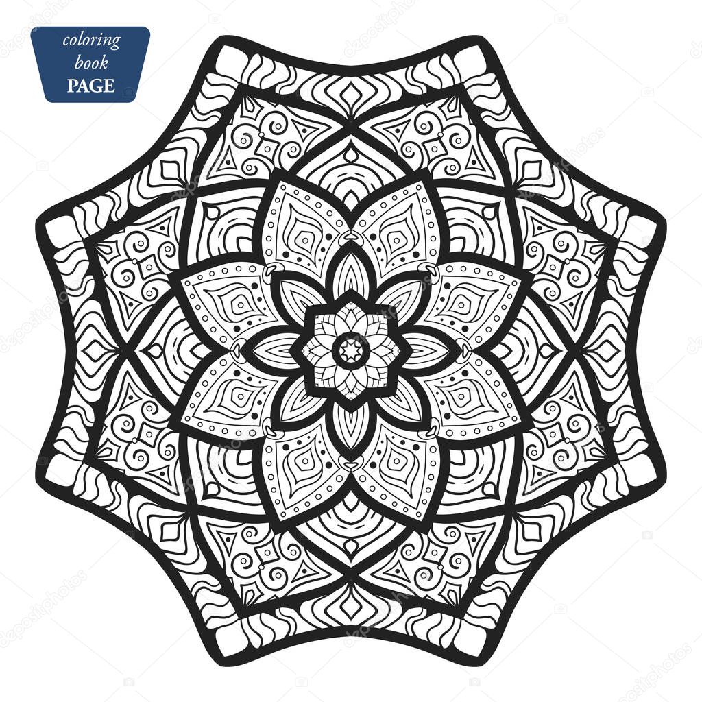 Mandala. Coloring book pages. Indian antistress medallion. Abstract islamic flower, arabic henna design, yoga symbol. Vector illustration l