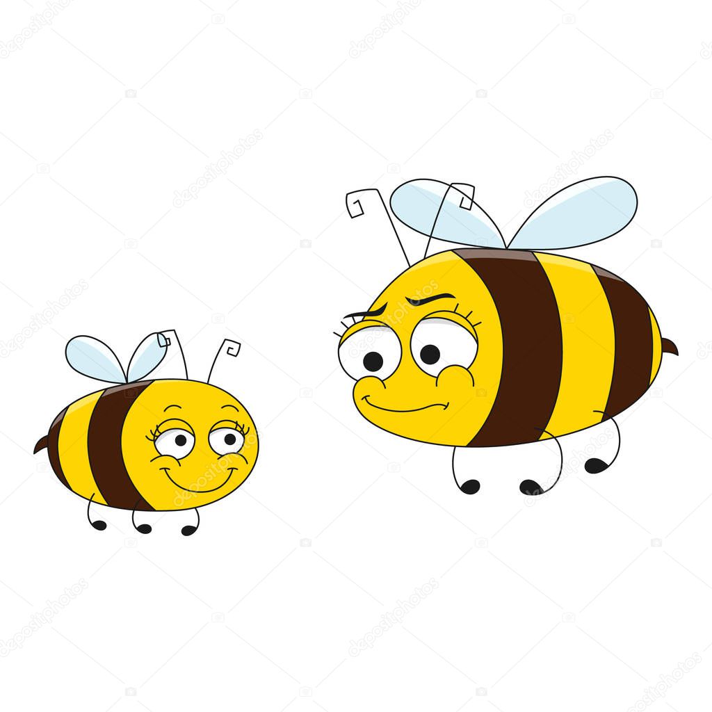 Angry Mother and Happy Daughter Bee. Cartoon characters b