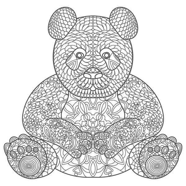 Zentangle stylisé panda dessin animé, isolé sur fond blanc. Croquis pour adulte coloriage anti-stress. Doodle dessiné à la main, zentangle, éléments de conception florale pour livre à colorier . — Image vectorielle