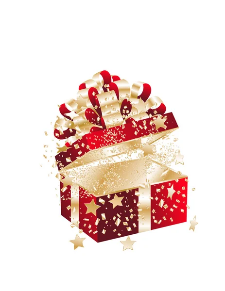 Open Shiny Christmas Gift Box White Background — Stock Vector