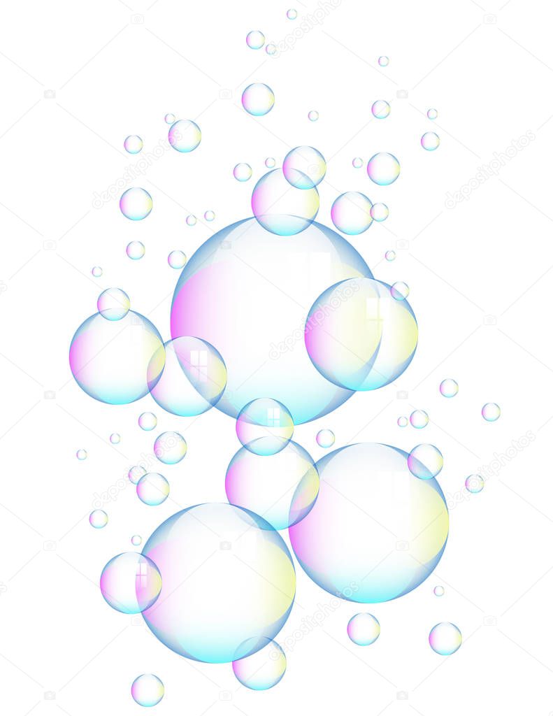 Colorful soap bubbles isolated on white background