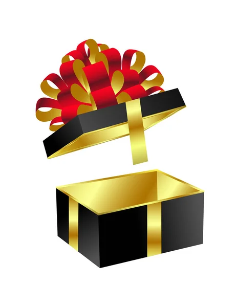 Open Shiny Black Christmas Gift Box Isolated White Background — Stock Vector
