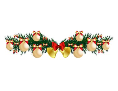 güzel Noel dekorasyonu topları ve beyaz arka plan üzerinde çan ile