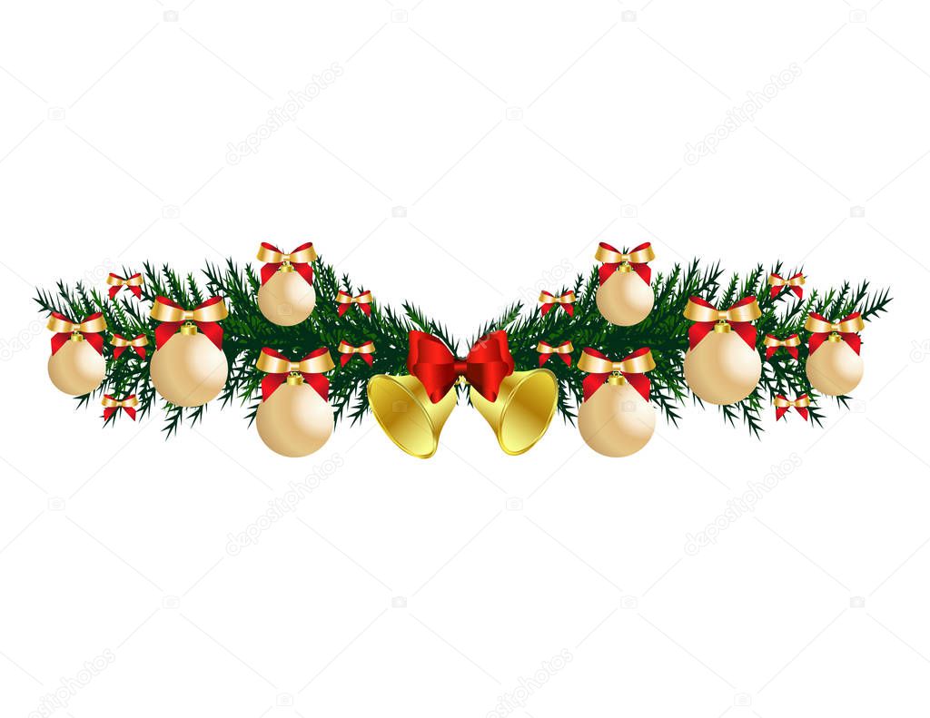 beautiful Christmas decoration with balls and bells on white background