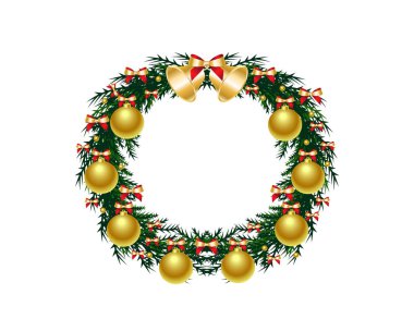 çan ve beyaz arka plan üzerinde izole altın baubles ile dekoratif Noel çelenk  
