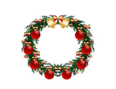 çan ve beyaz arka plan üzerinde izole kırmızı baubles ile dekoratif Noel çelenk 