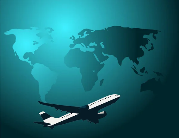 Flugzeug Fliegt Auf Hintergrund Der Welt Transport Und Reise Banner — Stockvektor