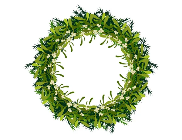Beautiful Mistletoe Christmas Wreath Isolated White Background — Stock Vector