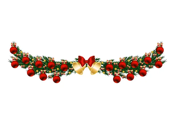 白い背景で隔離の赤のボールとクリスマスのモミの枝します — ストックベクタ