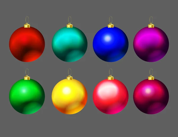 Serie Brillanti Palle Natale Colorate Luminose Isolate Sul Grigio — Vettoriale Stock