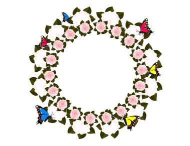 gül ve beyaz arka plan üzerinde izole kelebekler güzel çelengi 