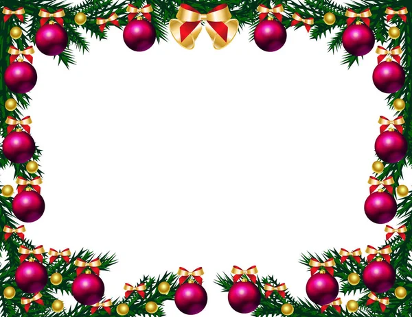 Schöner Weihnachtlicher Hintergrund Mit Tannenzweigen Glocken Bögen Und Rosa Kugeln — Stockvektor