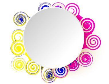 boş yuvarlak tabak ve beyaz arka plan üzerinde renkli dekoratif elemanlar