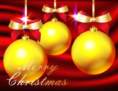 Neşeli Noel kartı şablonu ile kırmızı bir arka plan üzerinde renkli topları