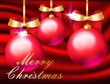 Neşeli Noel kartı şablonu ile kırmızı bir arka plan üzerinde renkli topları