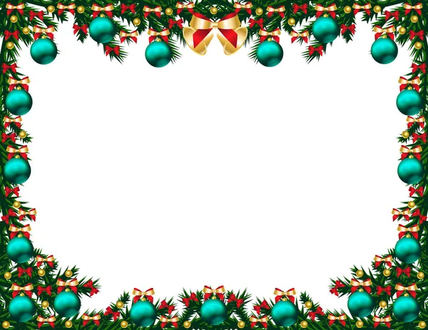 Çam Dalları Çan Yay Beyaz Mavi Baubles Ile Güzel Noel — Stok Vektör